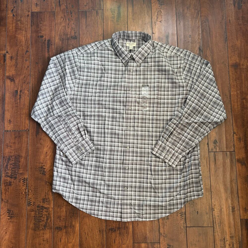 St. Johns Bay Iron Free Dress Shirt Mens 2XL Tall Gray Plaid Button Down NWT